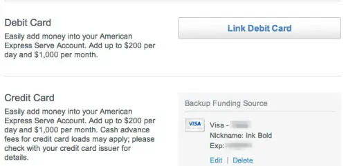 Bank & Cards  Settings  Serve from American Express