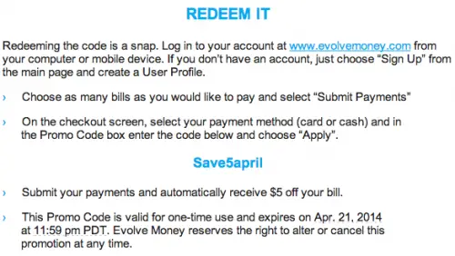 Redeem Evolve Money