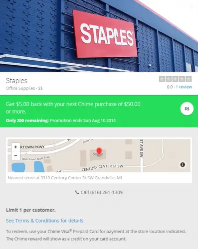 Staples Chime Deal