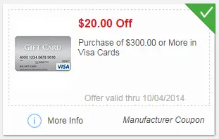 $20 Off Visa Gift Card Meijer mperks