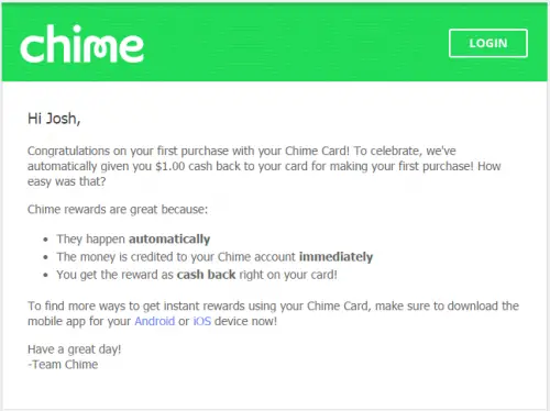 You just saved $1.00! Chime