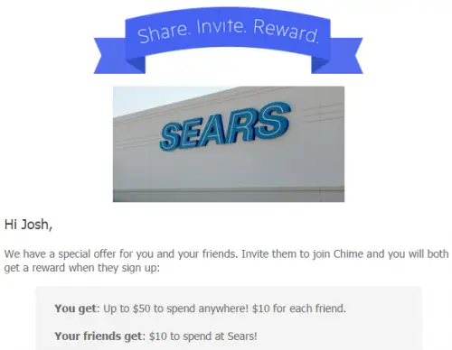 Give your friends $10 at Sears Chime
