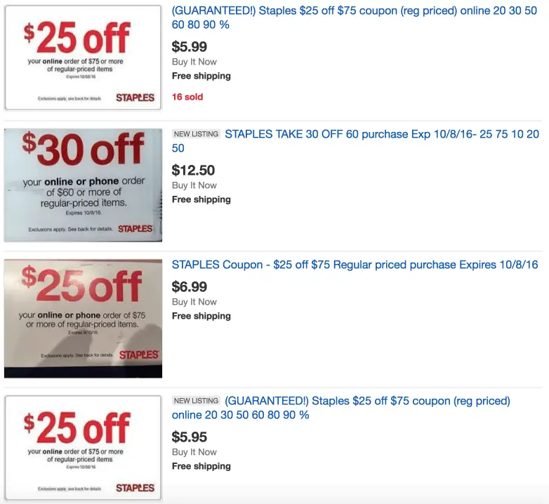 Staples 25 off 75 on eBay