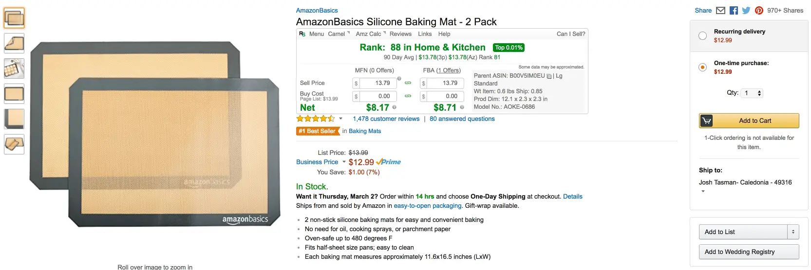 Amazon Baking Sheet Product Page